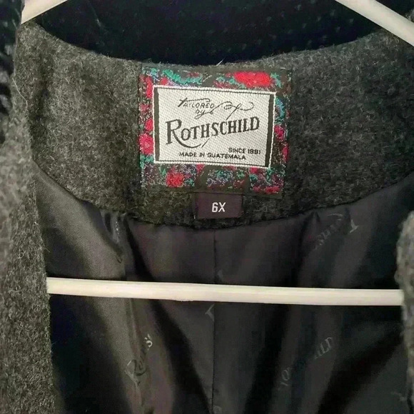 Rothschild Vintage 100% Wool Coat Girls Size 6X Gray with Black Velvet Trim - Picture 2 of 15